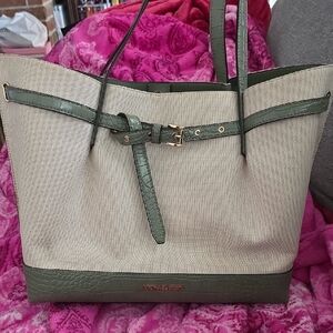 Michael Kors Green and Tan Tote Bag